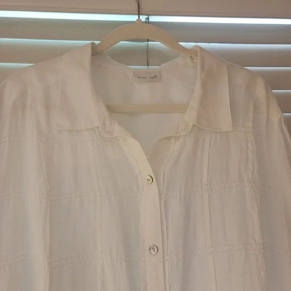 J Jill Love 100% Linen Button-Up Shirt Size 4X White Tunic Pintuck Square Blouse - Picture 3 of 6